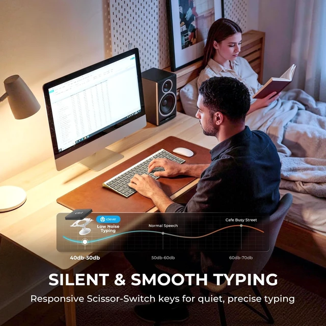 Alt view image 4 of 5 - iClever BK10 SE Bluetooth Keyboard for Mac, Full-Size Layout, Silver Black