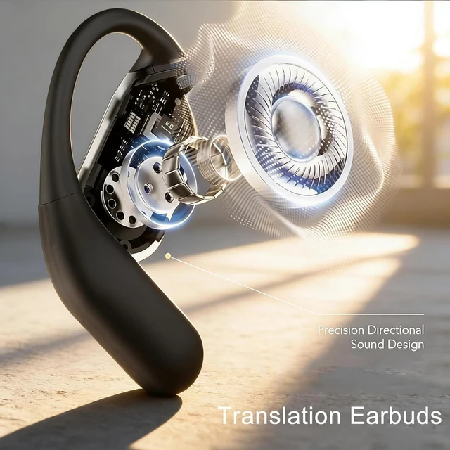 Alt view image 4 of 5 - Wisoqu Bluetooth Earbuds, Dual Fold Ear Hook Open Design with Bluetooth 6.0 IPX5 Water Proof 14.2mm Air Conduction Drivers, for Running Workout Studying (Black)