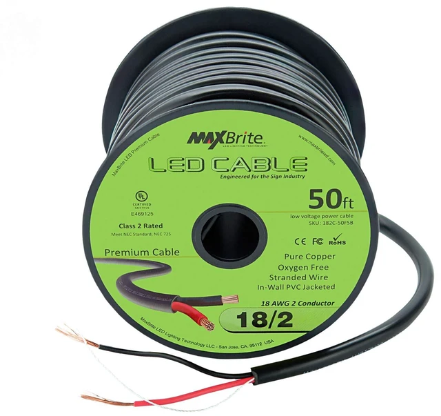 Main image of 50 ft. 18AWG Low Voltage LED Cable 2 Conductor Black Sleeve in-Wall Speaker Wire UL Listed Class 2