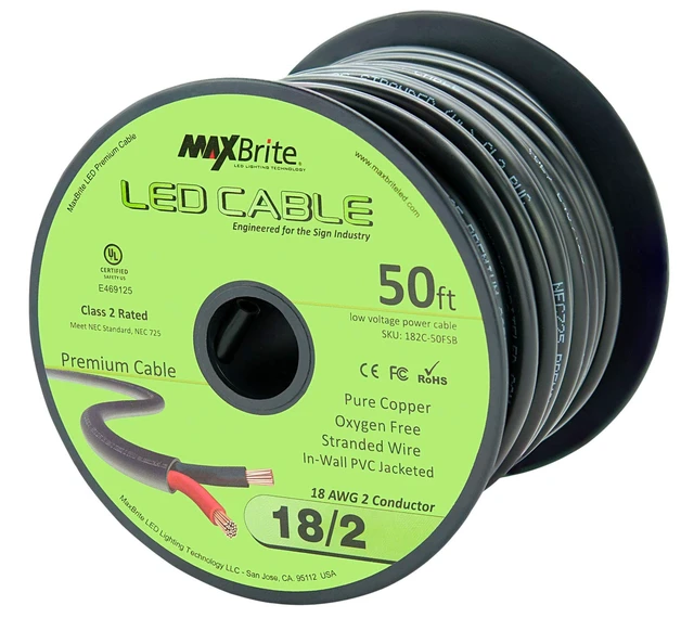 Alt view image 3 of 4 - 50 ft. 18AWG Low Voltage LED Cable 2 Conductor Black Sleeve in-Wall Speaker Wire UL Listed Class 2