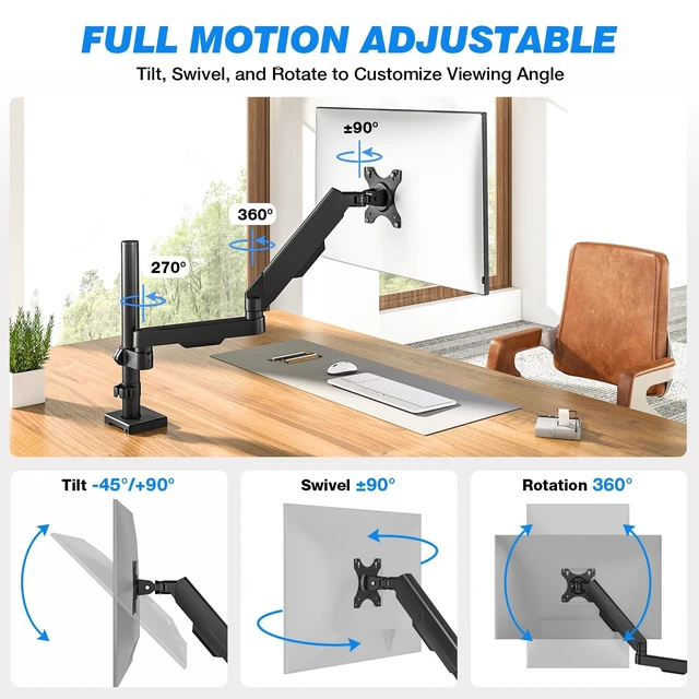 Alt view image 3 of 5 - Single Monitor Arm Desk Mount for 17-34" Screens, VESA Stand Holds 22 lbs