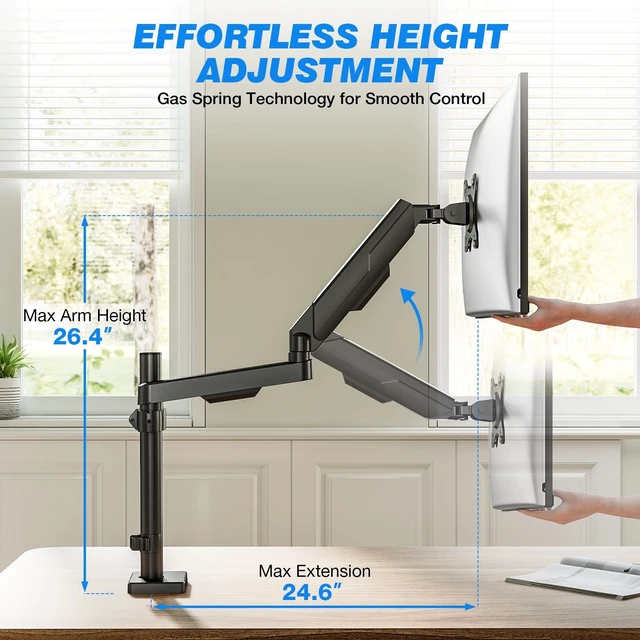 Alt view image 4 of 5 - Single Monitor Arm Desk Mount for 17-34" Screens, VESA Stand Holds 22 lbs