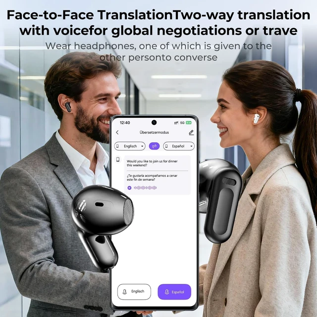 Alt view image 5 of 5 - NE20 AI translation earbuds real time, Language Translator Earbuds with LCD Touch Screen 6 Translation Modes Audifonos Traductores Ingles Espanol Support 165 Languages for Travel/Business/Learning