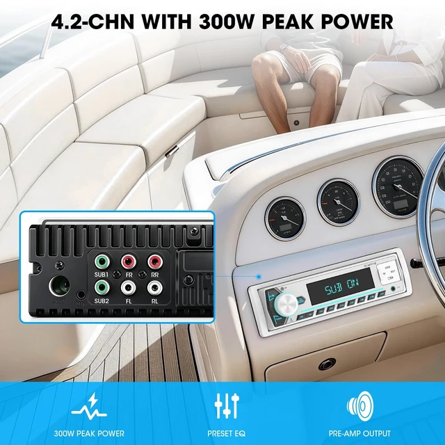 Alt view image 4 of 5 - Single Din Bluetooth Marine Radio: Indash Car Stereo Receiver for Boat