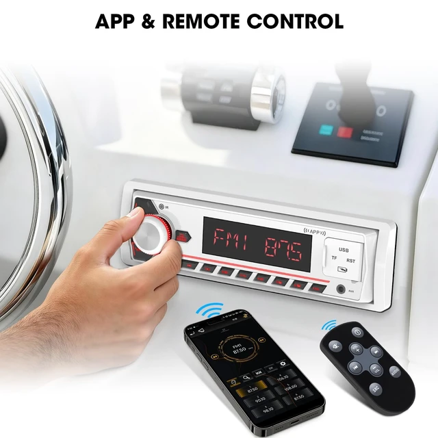 Alt view image 5 of 5 - Single Din Bluetooth Marine Radio: Indash Car Stereo Receiver for Boat