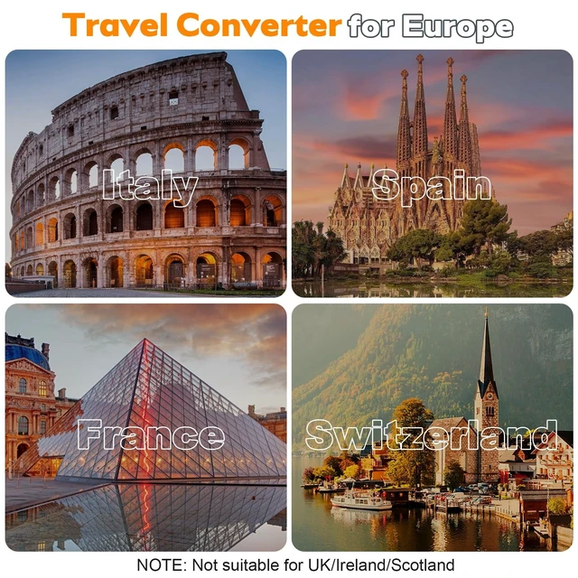 Alt view image 2 of 5 - Voltage Converter US to Europe Travel: 220V to 110V Converter for European Country, Adapter with Fast Charging 2 USB A&2 Type C Worldwide Power Converter Adapter Combo for Germ, France, Italy, etc