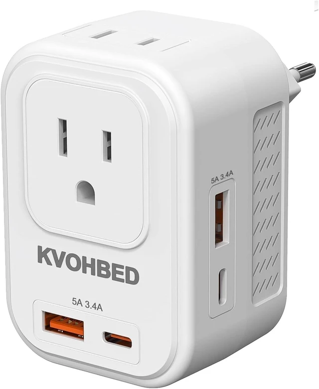 Main image of Voltage Converter US to Europe Travel: 220V to 110V Converter for European Country, Adapter with Fast Charging 2 USB A&2 Type C Worldwide Power Converter Adapter Combo for Germ, France, Italy, etc
