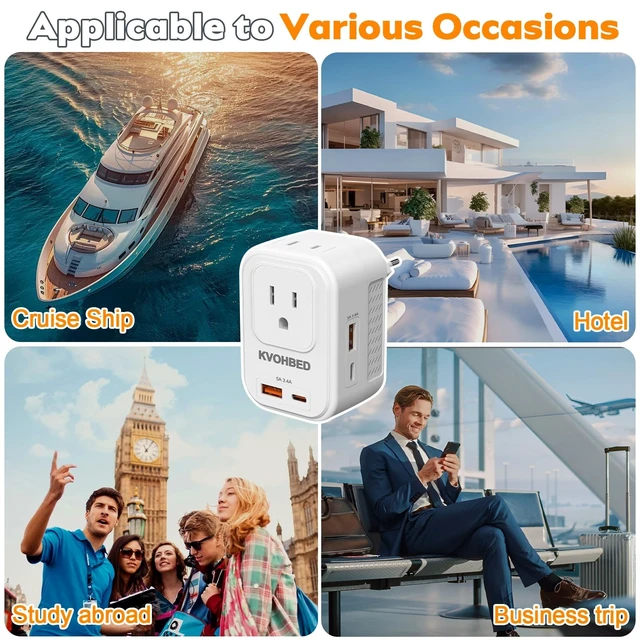 Alt view image 3 of 5 - Voltage Converter US to Europe Travel: 220V to 110V Converter for European Country, Adapter with Fast Charging 2 USB A&2 Type C Worldwide Power Converter Adapter Combo for Germ, France, Italy, etc