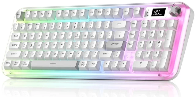Main image of AUSDOM K98pro Wireless Silent Creamy Keyboard, Tri-Mode BT/2.4G/USB-C Computer Keyboard with Number Pad, RGB Backlit Media Knob Keyboard, White
