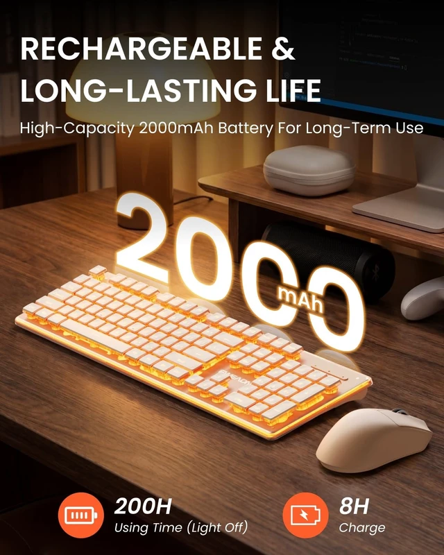 Alt view image 5 of 5 - Wireless Keyboard and Mouse Combo with Warm Backlit, Rechargeable-Rose Gold