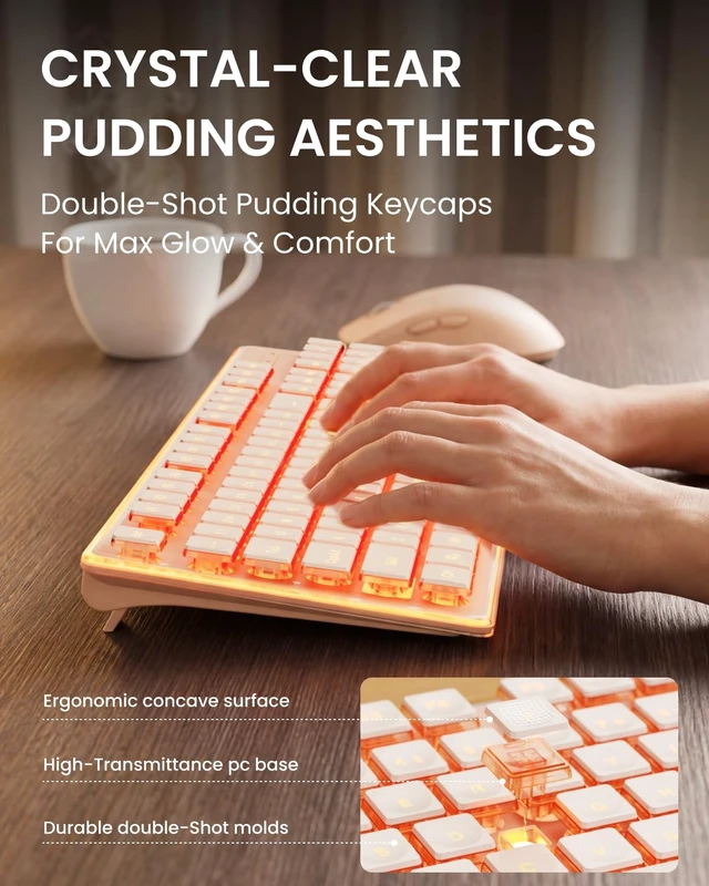 Alt view image 2 of 5 - Wireless Keyboard and Mouse Combo with Warm Backlit, Rechargeable-Rose Gold