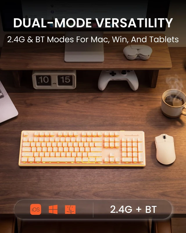 Alt view image 4 of 5 - Wireless Keyboard and Mouse Combo with Warm Backlit, Rechargeable-Rose Gold