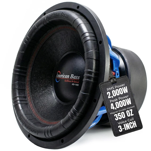 Main image of American Bass HD 15 Inch Car Subwoofer 2 Ohm 4000 Max Watts - High Power Subwoofer Speaker with Deep Bass Performance, Premium Audio Upgrade for Cars, Trucks, and SUVs, Durable 15" Subwoofers