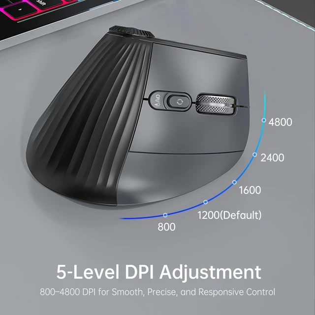 Alt view image 4 of 5 - Taimousetvs Ergonomic Wireless Mouse, Bluetooth Vertical Silent Mouse with LED Screen and Knob Control, Rechargeable, 4800 DPI, Hyper-Fast Scrolling, 3 Multi-Device Connections, for PC and Mac