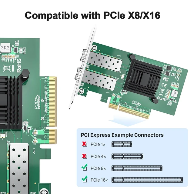 Alt view image 4 of 5 - 10Gb PCI-E Network Card NIC Compatible for Intel X520-DA2(Intel E10G42BTDA), Dual SFP+ Port, with 82599EN Controller, 10G PCI Express Adapter Support Windows, Linux, Vmware, 2 Pack