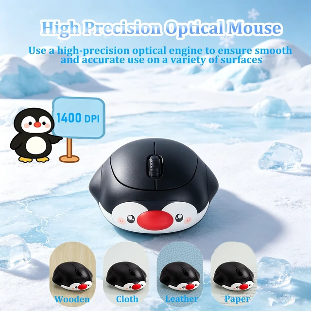 Alt view image 3 of 5 - Cute Penguin Wireless Bluetooth Mouse, 2.4G DualMode Rechargeable Mice