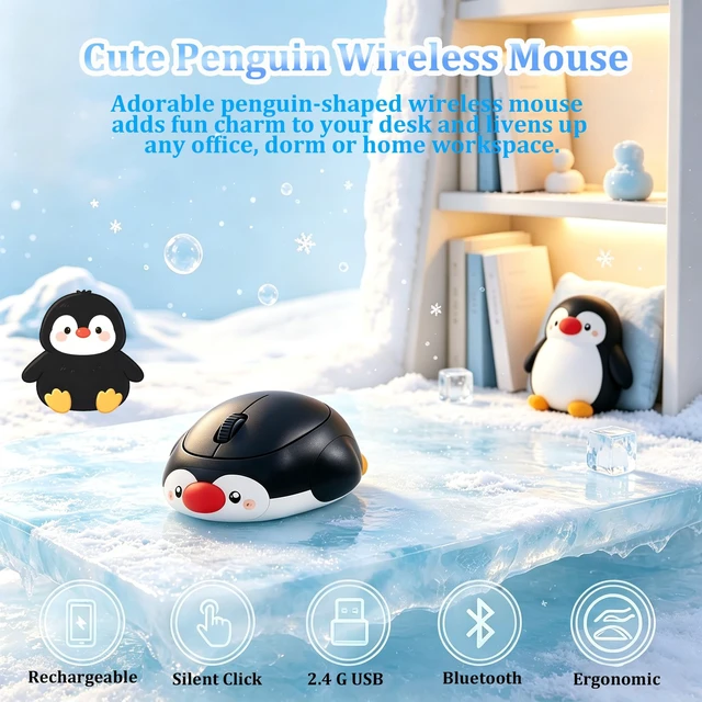 Alt view image 2 of 5 - Cute Penguin Wireless Bluetooth Mouse, 2.4G DualMode Rechargeable Mice