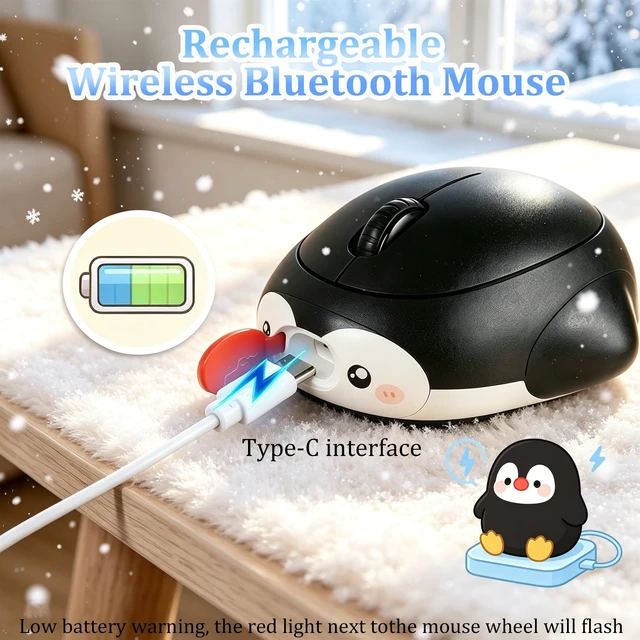 Alt view image 5 of 5 - Cute Penguin Wireless Bluetooth Mouse, 2.4G DualMode Rechargeable Mice