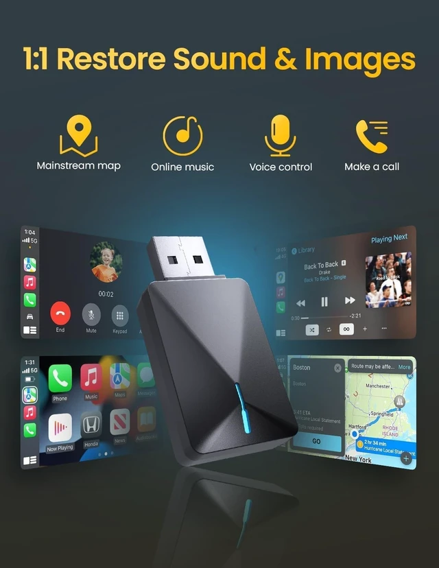 Alt view image 2 of 5 - Kello Mini Wireless CarPlay Adapter for iPhone & Android AutoBlack