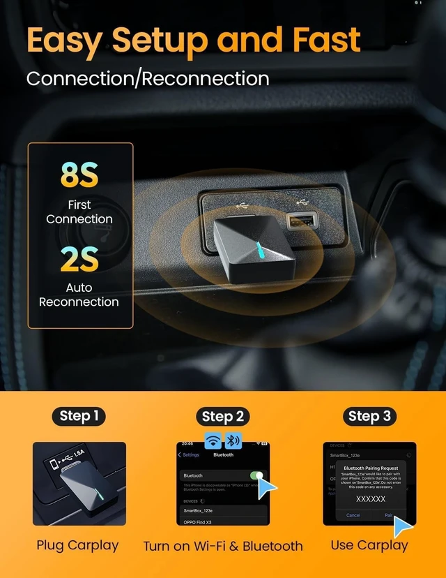 Alt view image 5 of 5 - Kello Mini Wireless CarPlay Adapter for iPhone & Android AutoBlack