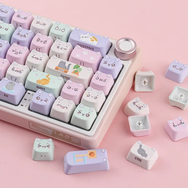 Alt view image 3 of 5 - TYRIXKI PBT Keycaps,128 Keys Cute Macaron Cat Keycaps Set