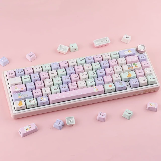 Alt view image 4 of 5 - TYRIXKI PBT Keycaps,128 Keys Cute Macaron Cat Keycaps Set