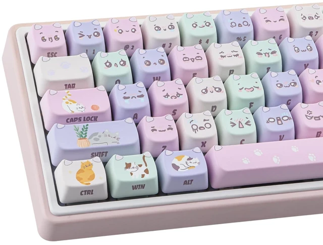 Main image of TYRIXKI PBT Keycaps,128 Keys Cute Macaron Cat Keycaps Set