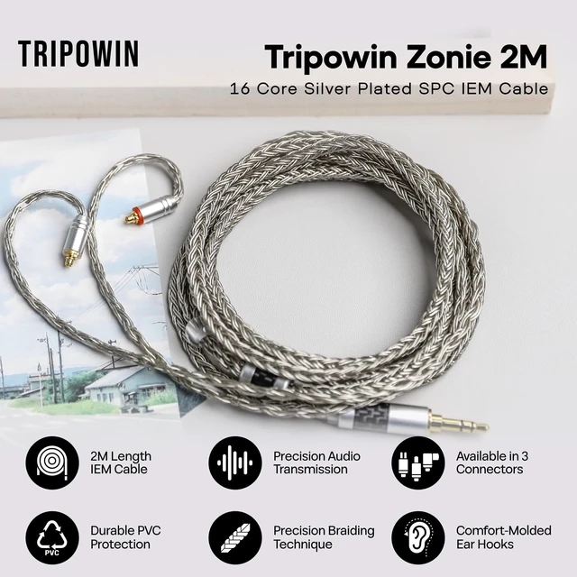 Alt view image 2 of 5 - Tripowin Zonie 2M 16-Core SPC IEM Replacement Cable with 3.5mm Jack