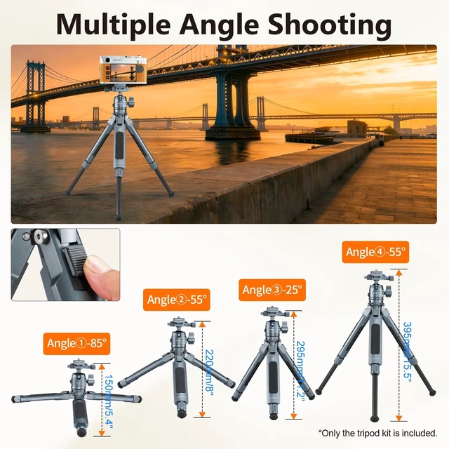Alt view image 5 of 5 - LEAPLIEXT Compact mini tripod, portable aluminum desktop stand with a 360 rotating ball head, Telescopic height 5.515.4 inchessupports up to 26 lbs / 12 kg, suitable for DSLR cameras and camcorders