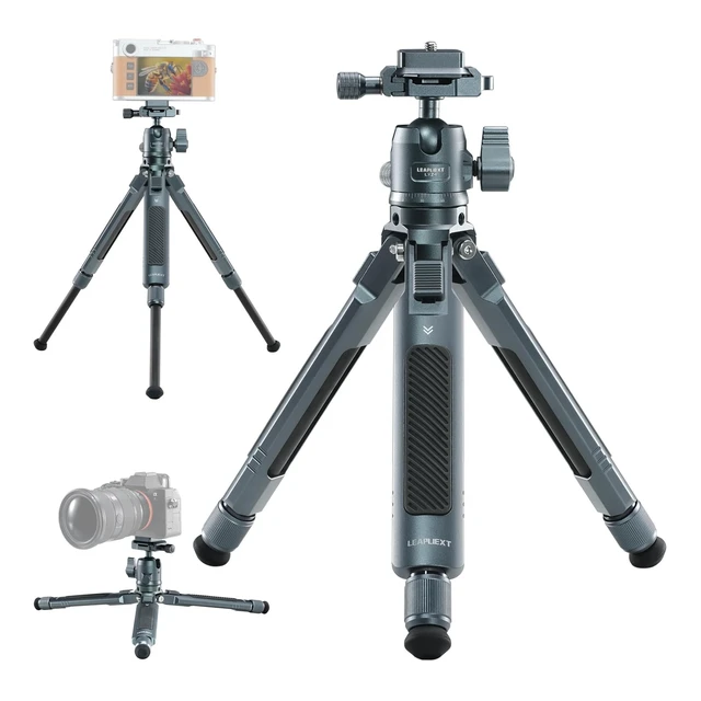 Alt view image 2 of 5 - LEAPLIEXT Compact mini tripod, portable aluminum desktop stand with a 360 rotating ball head, Telescopic height 5.515.4 inchessupports up to 26 lbs / 12 kg, suitable for DSLR cameras and camcorders