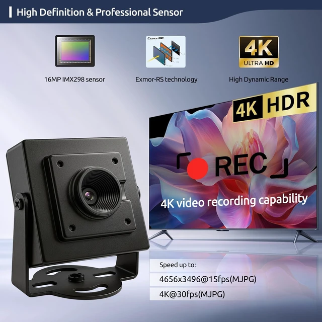 Alt view image 2 of 5 - InnoMaker 16MP 4656x3496 USB 2.0 UVC Camera with Metal Case, Auto-Focus, 1/2.8" IMX298 HDR Sensor, 4K@30fps, Plug-Play for PC/Raspberry Pi/Jetson Nano/SBCs/Windows/Linux/Android/MacOS
