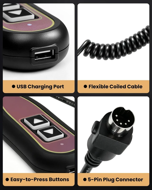 Alt view image 5 of 5 - ZK1200-HC ZK1200-HC-1 2-Button 5-Pin Lift Chair Recliner Remote, Compatible with Golden and Ultra Comfort Lift Chairs ^^ Okin or Limoss Motors, 180 5-Pin Plug, Backlight, USB Port, 1-Year Warr-anty