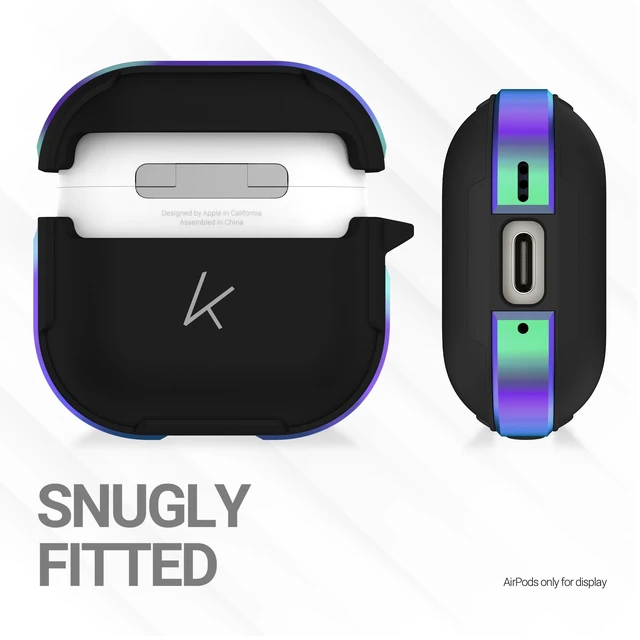 Alt view image 4 of 5 - KZDOO Crashguard for AirPods 4 Case, Metal Protective Cover with Aluminum Alloy Frame Case, Carabiner Included, Shockproof, Scratch-Resistant, Wireless Charging Compatible (Aurora)