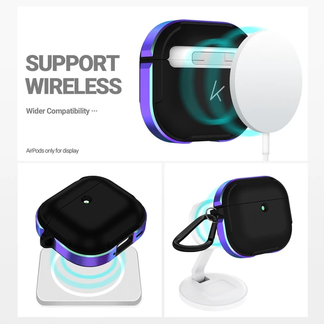 Alt view image 5 of 5 - KZDOO Crashguard for AirPods 4 Case, Metal Protective Cover with Aluminum Alloy Frame Case, Carabiner Included, Shockproof, Scratch-Resistant, Wireless Charging Compatible (Aurora)