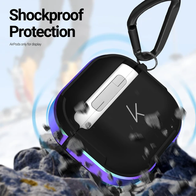 Alt view image 3 of 5 - KZDOO Crashguard for AirPods 4 Case, Metal Protective Cover with Aluminum Alloy Frame Case, Carabiner Included, Shockproof, Scratch-Resistant, Wireless Charging Compatible (Aurora)