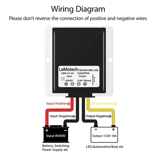 Alt view image 2 of 5 - LeMotech DC 8v/40v to 13.8v Converter 10A 138W Automatic Buck Boost Step Down Up Voltage Reducer IP68 Waterproof Transformer for Golf Cart Truck Boat Vehicle