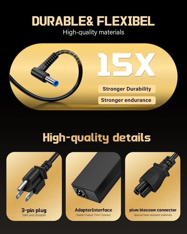 Alt view image 2 of 5 - Compatible with HP Laptop Charger 65W 45W Smart Blue Tip Power Adapter