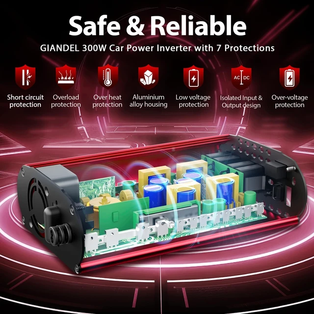 Alt view image 4 of 5 - 300 Watt Pure Sine Wave Car Power Inverter, PD30W USB-C and QC 3.0 Fast Charger Car Converter Adapter for Smartphones Laptops Tablets Starlink
