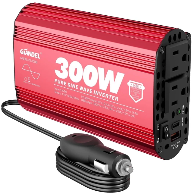 Main image of 300 Watt Pure Sine Wave Car Power Inverter, PD30W USB-C and QC 3.0 Fast Charger Car Converter Adapter for Smartphones Laptops Tablets Starlink