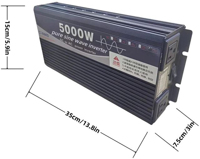 Alt view image 2 of 5 - 5000W Power Inverter 24V DC to 110V AC Converter with LED Display Dual AC Outlets Dual Fans Radiating for RV, Camp, Boat and Home Emergency Portable Pure Sine Wave Inverter (Smart Screen, 5000W 24V)