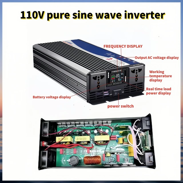 Alt view image 5 of 5 - 5000W Power Inverter 24V DC to 110V AC Converter with LED Display Dual AC Outlets Dual Fans Radiating for RV, Camp, Boat and Home Emergency Portable Pure Sine Wave Inverter (Smart Screen, 5000W 24V)