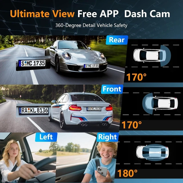 Alt view image 3 of 5 - 4 Channel Dash Cam Front and Rear, Pahaa 360 Dash Camera with WiFi