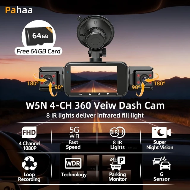 Alt view image 4 of 5 - 4 Channel Dash Cam Front and Rear, Pahaa 360 Dash Camera with WiFi