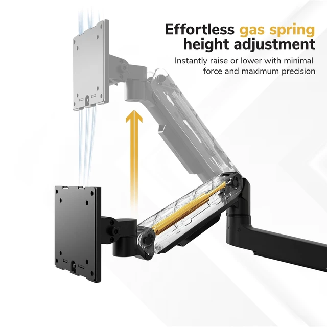 Alt view image 4 of 5 - Mount-It! Dual Stacked Monitor Wall Mount, Heavy-Duty Gas Spring, 17-49 in