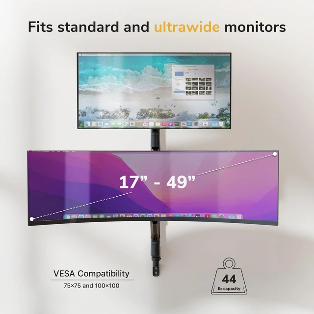 Alt view image 3 of 5 - Mount-It! Dual Stacked Monitor Wall Mount, Heavy-Duty Gas Spring, 17-49 in