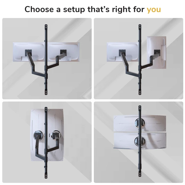 Alt view image 5 of 5 - Mount-It! Dual Stacked Monitor Wall Mount, Heavy-Duty Gas Spring, 17-49 in