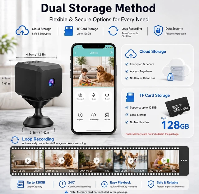 Alt view image 3 of 5 - Mini Security Camera, 1080P HD Wireless Indoor Camera with Night Vision