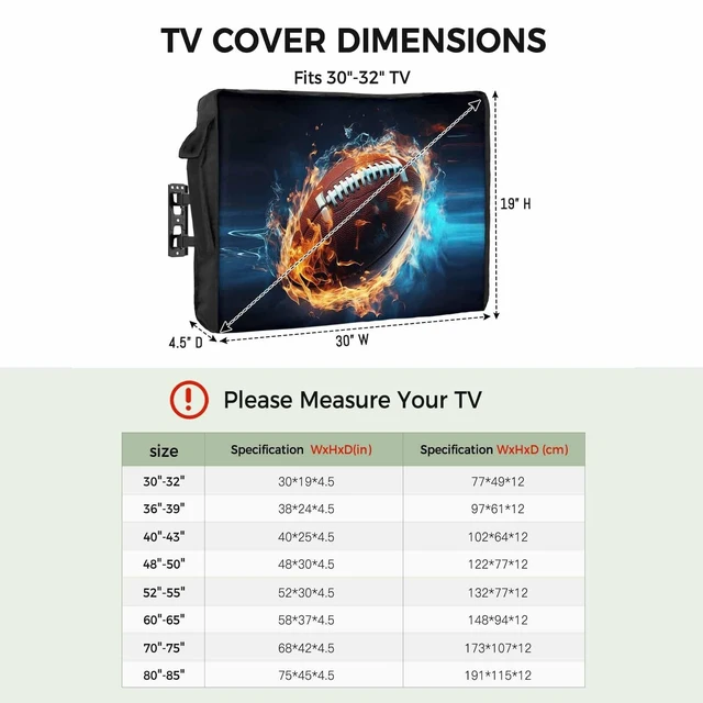 Alt view image 2 of 5 - Football with Fire Outdoor TV Cover Waterproof Weatherproof, Rugby Sport Television Covers for 52 to 55 Inch Scenery Outside TV Screen Protector Shield, 52"W x 30"H x 4.5"D