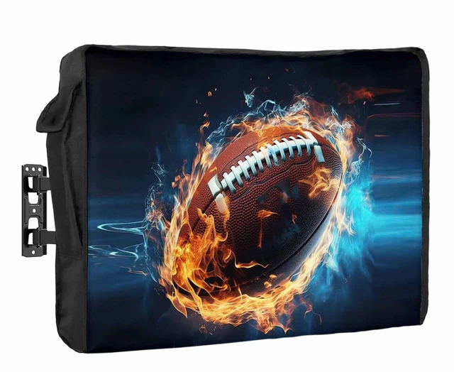 Main image of Football with Fire Outdoor TV Cover Waterproof Weatherproof, Rugby Sport Television Covers for 52 to 55 Inch Scenery Outside TV Screen Protector Shield, 52"W x 30"H x 4.5"D