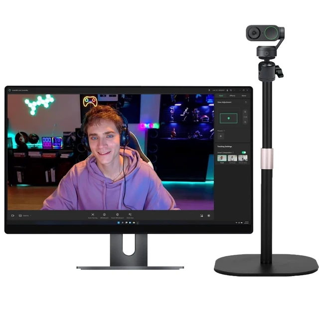 Alt view image 3 of 5 - Tabletop Webcam-Stand, 18'' Heavy Duty Webcam Holder Compatible with Insta360 Link 2 pro/Link 2C pro/Link 2/Link 2C/Link PTZ 4K Webcams and X5 X4 X3 X2 Action Cameras